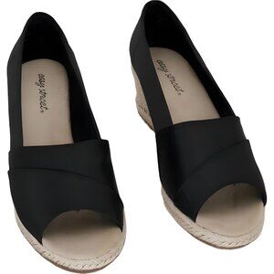 Easy Street Jasper Flex Espadrille Wedge Sandals Black Thai Silk US 8.5W